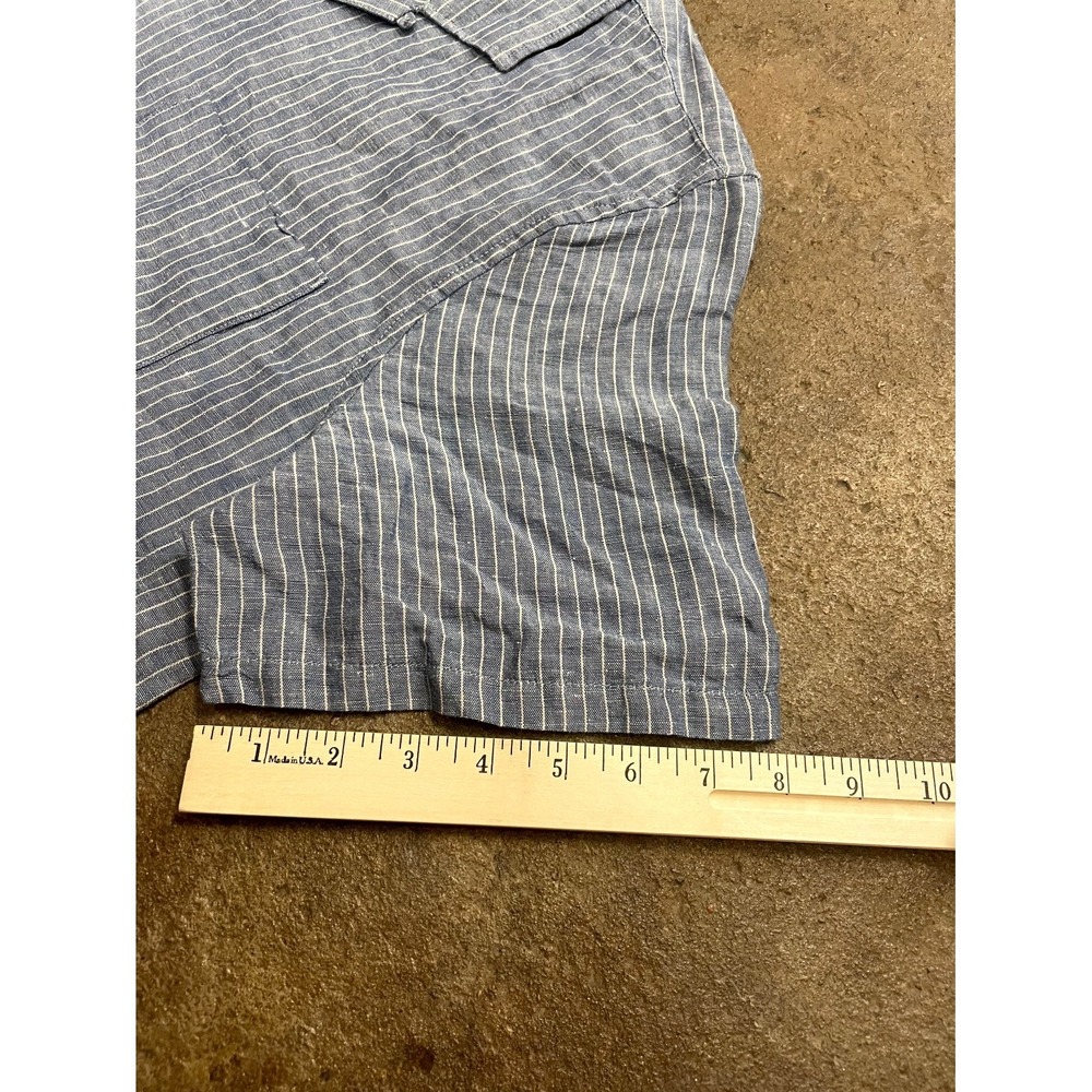 Lucky Brand Shirt Mens XL Blue Striped Linen Short Sleeve Camp Collar Casual - Picture 16 of 16